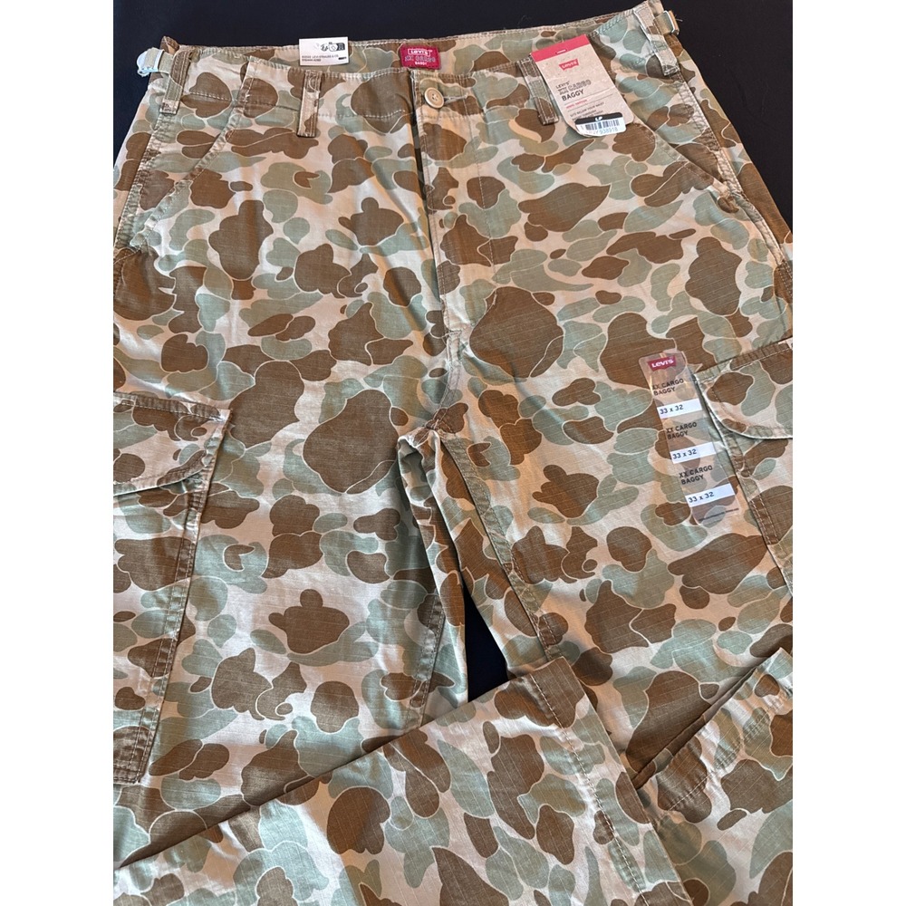 Levis XX Cargo Baggy Pants Mens 33x32 Frog Skin Camo Ripstop Cotton Utility New - Picture 2 of 16